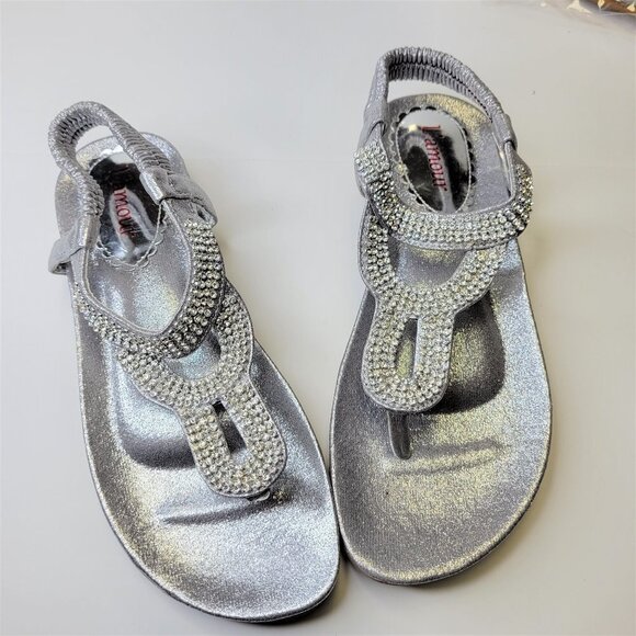 WOMENS Size 8 Silver Sandals L' Amour Cushioned Comfort Insole Toe Post NEW - Picture 1 of 12